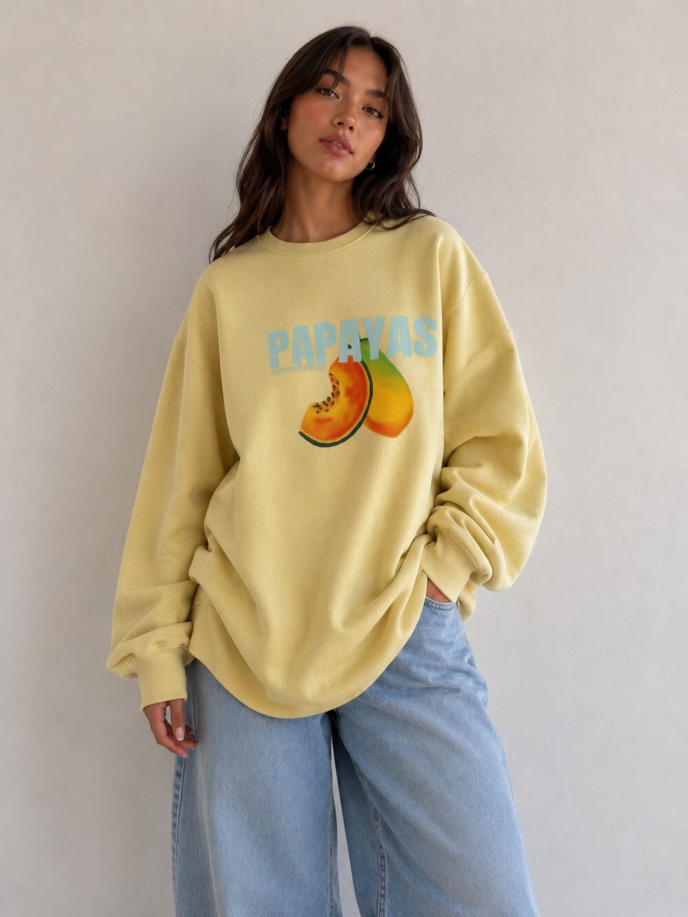 Wild Fable Papayas Graphic Sweatshirt XS Light Yellow Oversized Pullover NWT
